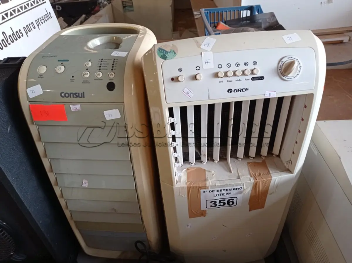 LOTE 356 - 02 CLIMATIZADORES MARCAS E MODELOS DIVERSOS. (NO ESTADO) ATENÇÃO! FAZER A VISITAÇÃO ANTES DE ARREMATAR, NÃO SABEMOS SE FUNCIONA. LEILÃO NÃO TEM GARANTIA E NEM DEVOLUÇÃO, SUJEITO A POSSÍVEIS AVARIAS VISÍVEIS/OCULTAS E/OU AUSÊNCIA DE COMPONENTES.