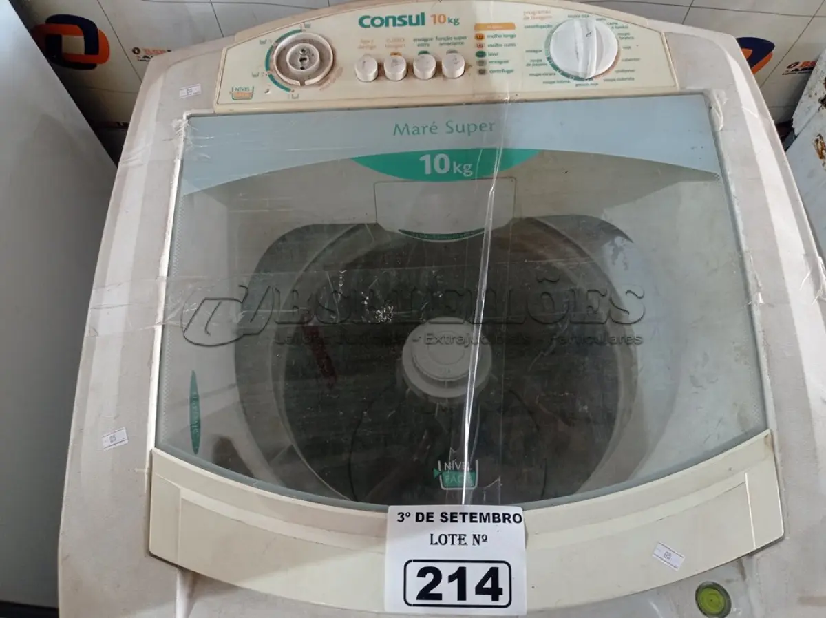 LOTE 214 - 01 MÁQUINA DE LAVAR ROUPAS MARCA CÔNSUL CAPACIDADE 10KG. (NO ESTADO) ATENÇÃO! FAZER A VISITAÇÃO ANTES DE ARREMATAR, NÃO SABEMOS SE FUNCIONA. LEILÃO NÃO TEM GARANTIA E NEM DEVOLUÇÃO, SUJEITO A POSSÍVEIS AVARIAS VISÍVEIS/OCULTAS E/OU AUSÊNCIA DE COMPONENTES.