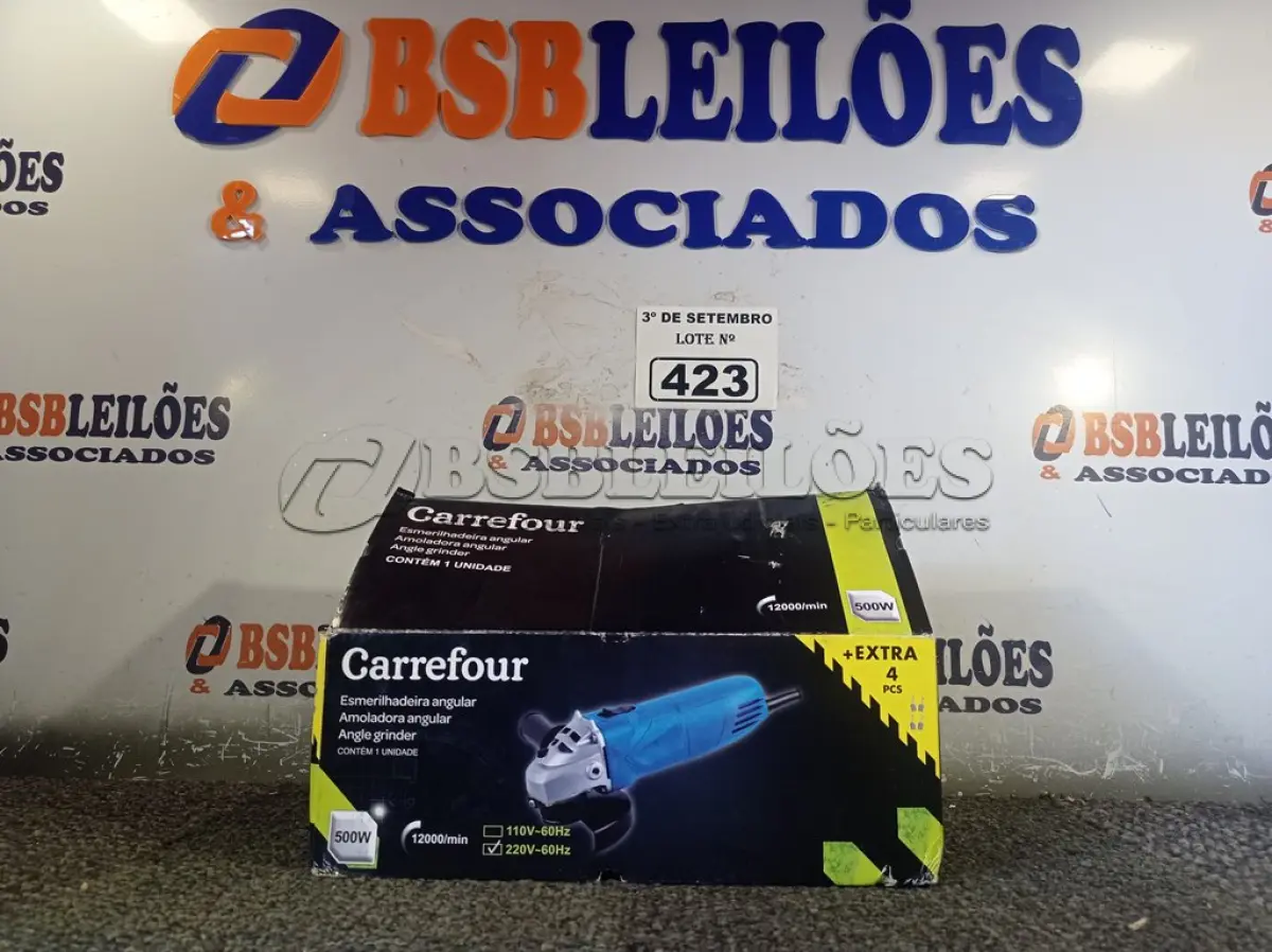 LOTE 423 - 01 ESMERILHADEIRA ANGULAR 500W 220V. (NO ESTADO) ATENÇÃO! FAZER A VISITAÇÃO ANTES DE ARREMATAR, NÃO SABEMOS SE FUNCIONA. LEILÃO NÃO TEM GARANTIA E NEM DEVOLUÇÃO, SUJEITO A POSSÍVEIS AVARIAS VISÍVEIS/OCULTAS E/OU AUSÊNCIA DE COMPONENTES.