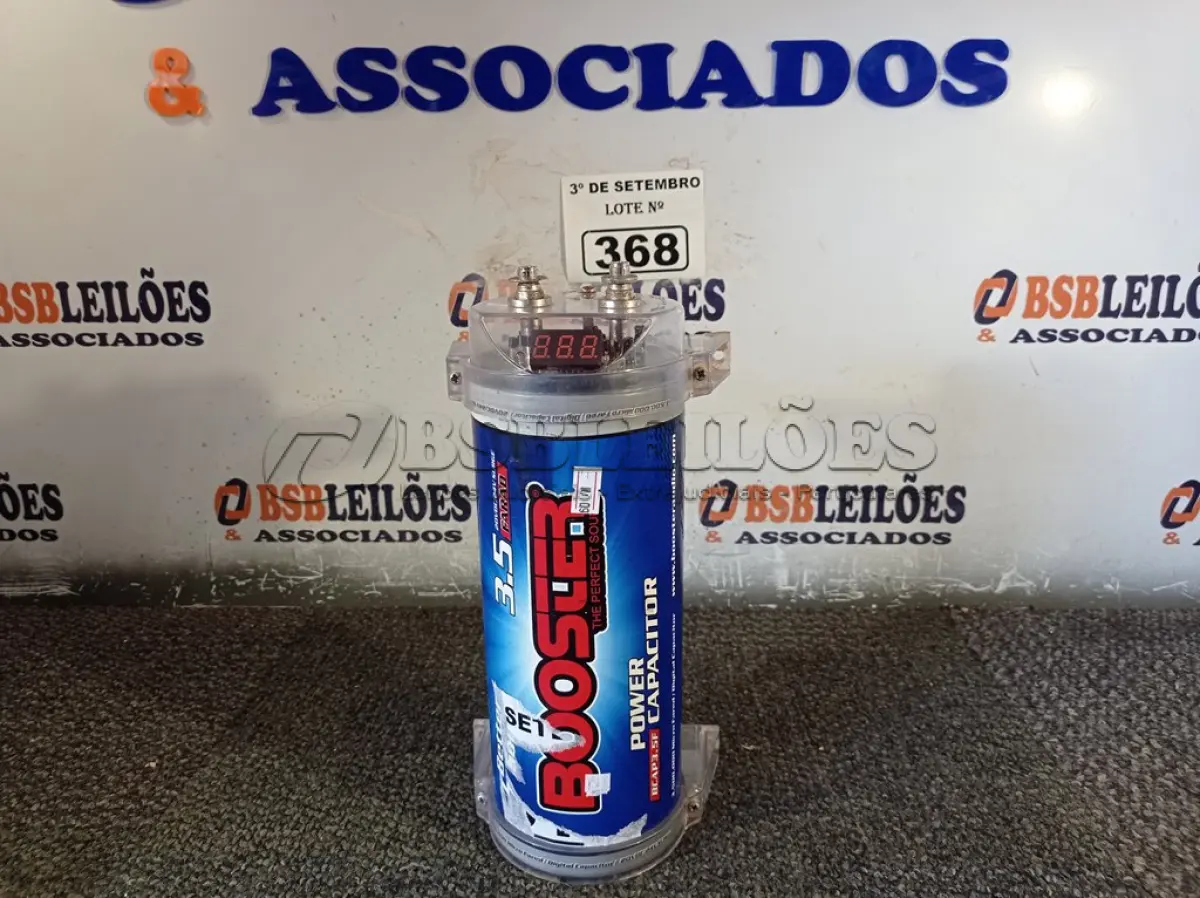 LOTE 368 - 01 MEGA CAPACITOR PARA SOM AUTOMOTIVO 3.5F. (NO ESTADO) ATENÇÃO! FAZER A VISITAÇÃO ANTES DE ARREMATAR, NÃO SABEMOS SE FUNCIONA. LEILÃO NÃO TEM GARANTIA E NEM DEVOLUÇÃO, SUJEITO A POSSÍVEIS AVARIAS VISÍVEIS/OCULTAS E/OU AUSÊNCIA DE COMPONENTES.