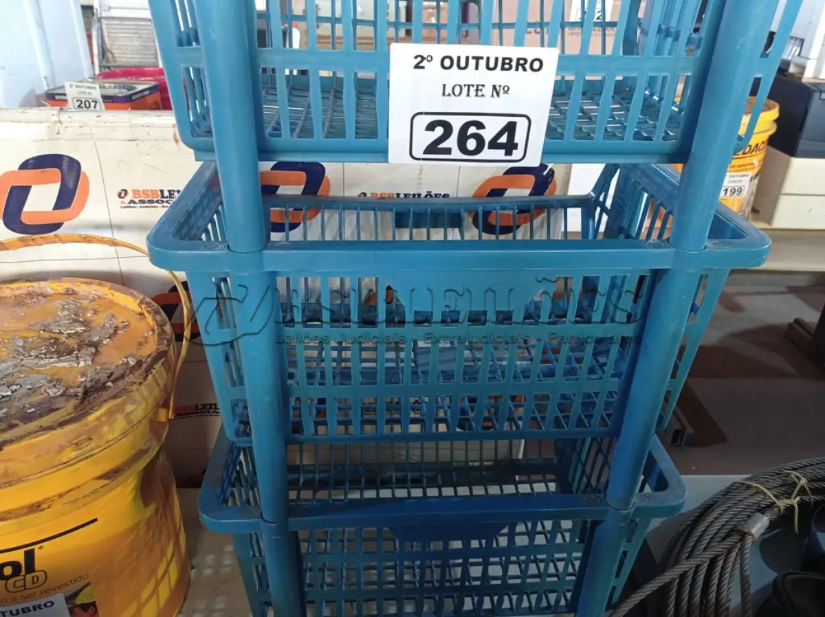 LOTE 264 - 05 CESTOS DE PLÁSTICO. (NO ESTADO) ATENÇÃO! FAZER A VISITAÇÃO ANTES DE ARREMATAR, NÃO SABEMOS SE FUNCIONA. LEILÃO NÃO TEM GARANTIA E NEM DEVOLUÇÃO, SUJEITO A POSSÍVEIS AVARIAS VISÍVEIS/OCULTAS E/OU AUSÊNCIA DE COMPONENTES.