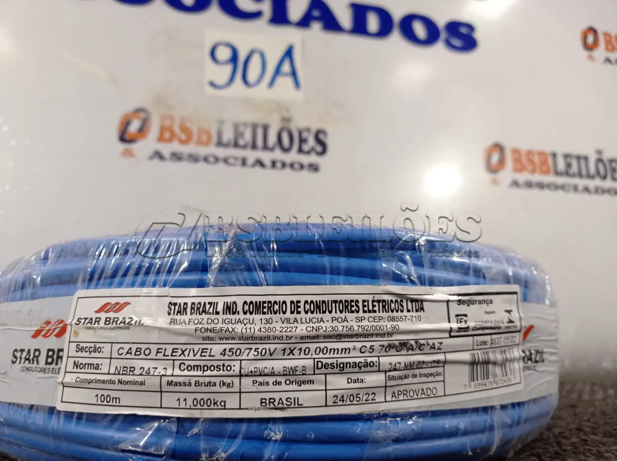LOTE 090 - 01 ROLO DE CABO FLEXÍVEL 100M 10MM NA COR AZUL.(NO ESTADO) ATENÇÃO! FAZER A VISITAÇÃO ANTES DE ARREMATAR, NÃO SABEMOS SE FUNCIONA. LEILÃO NÃO TEM GARANTIA E NEM DEVOLUÇÃO, SUJEITO A POSSÍVEIS AVARIAS VISÍVEIS/OCULTAS E/OU AUSÊNCIA DE COMPONENTES.