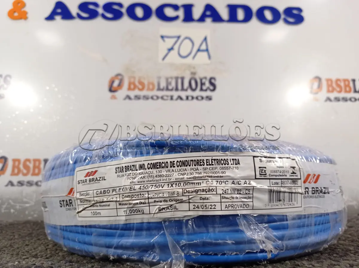 LOTE 070 - 01 ROLO DE CABO FLEXÍVEL 100M 10MM NA COR AZUL.(NO ESTADO) ATENÇÃO! FAZER A VISITAÇÃO ANTES DE ARREMATAR, NÃO SABEMOS SE FUNCIONA. LEILÃO NÃO TEM GARANTIA E NEM DEVOLUÇÃO, SUJEITO A POSSÍVEIS AVARIAS VISÍVEIS/OCULTAS E/OU AUSÊNCIA DE COMPONENTES.
