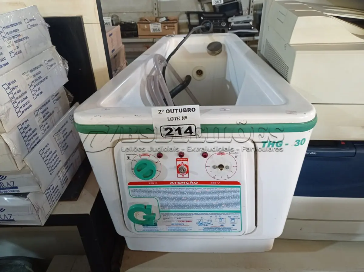 LOTE 214 - 01 TURBILHÃO PARA FISIOTERAPIA GALANO THG-30. (NO ESTADO) ATENÇÃO! FAZER A VISITAÇÃO ANTES DE ARREMATAR, NÃO SABEMOS SE FUNCIONA. LEILÃO NÃO TEM GARANTIA E NEM DEVOLUÇÃO, SUJEITO A POSSÍVEIS AVARIAS VISÍVEIS/OCULTAS E/OU AUSÊNCIA DE COMPONENTES.