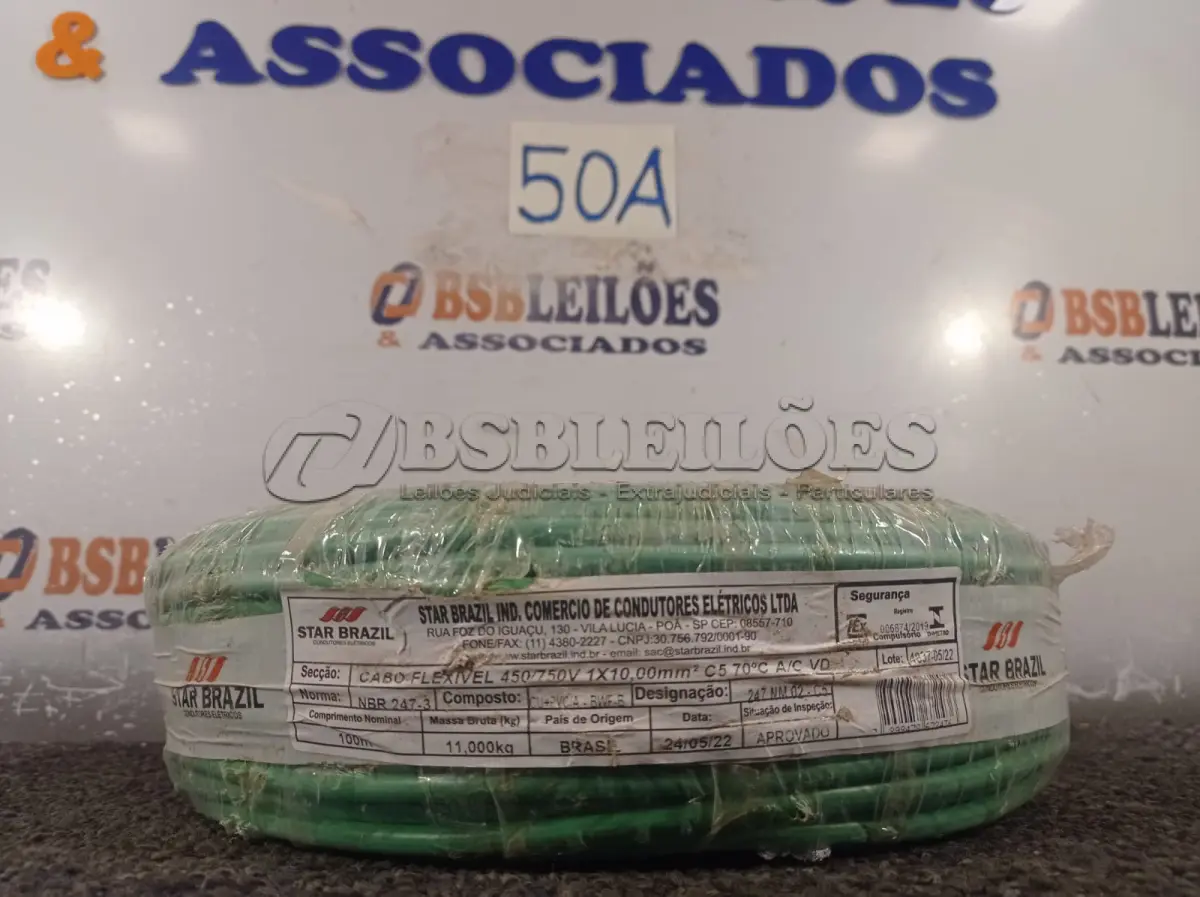 LOTE 050 - 01 ROLO DE CABO FLEXÍVEL 100M 10MM NA COR VERDE.(NO ESTADO) ATENÇÃO! FAZER A VISITAÇÃO ANTES DE ARREMATAR, NÃO SABEMOS SE FUNCIONA. LEILÃO NÃO TEM GARANTIA E NEM DEVOLUÇÃO, SUJEITO A POSSÍVEIS AVARIAS VISÍVEIS/OCULTAS E/OU AUSÊNCIA DE COMPONENTES.