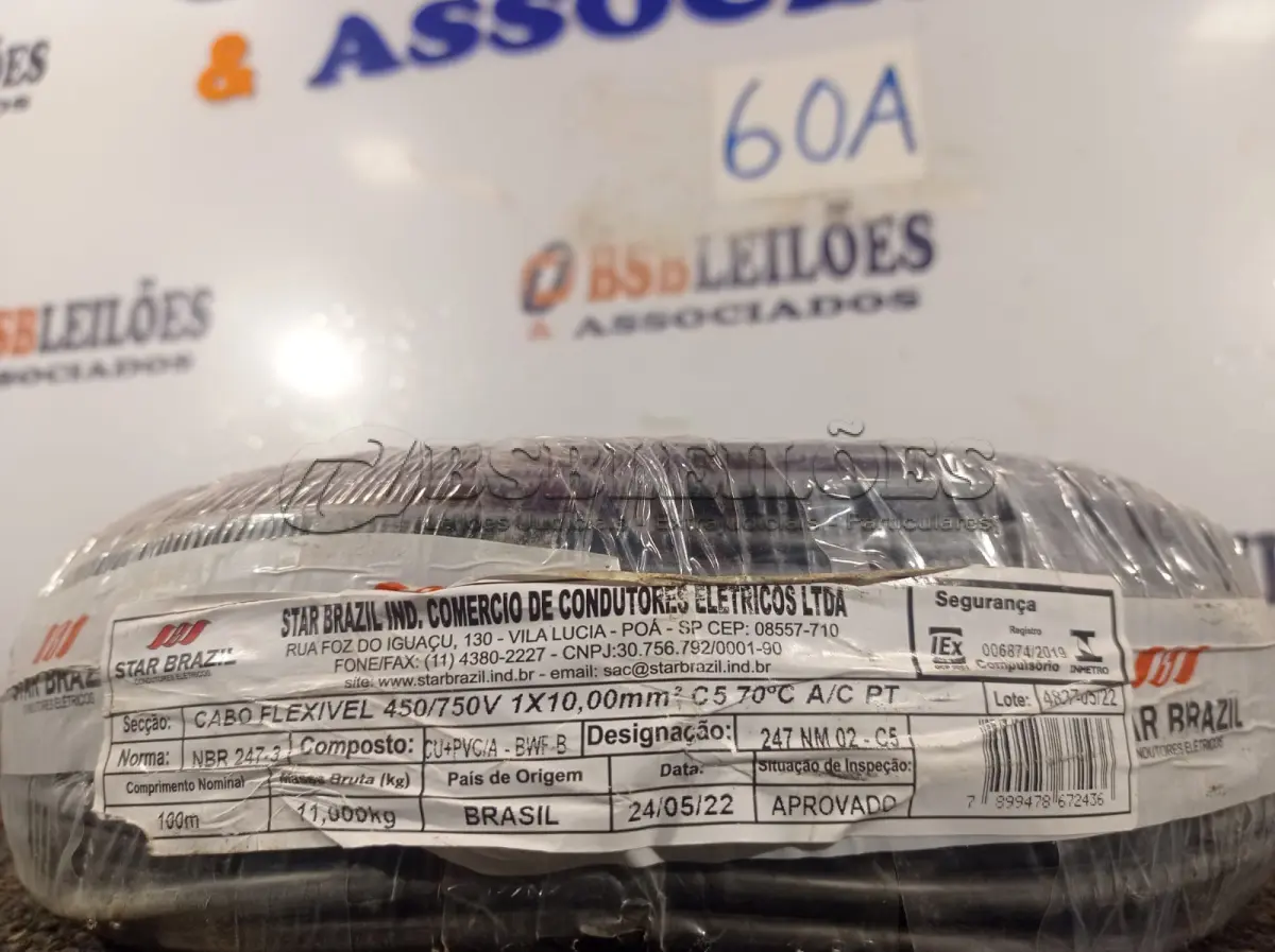 LOTE 060 - 01 ROLO DE CABO FLEXÍVEL 100M 10MM NA COR PRETA.(NO ESTADO) ATENÇÃO! FAZER A VISITAÇÃO ANTES DE ARREMATAR, NÃO SABEMOS SE FUNCIONA. LEILÃO NÃO TEM GARANTIA E NEM DEVOLUÇÃO, SUJEITO A POSSÍVEIS AVARIAS VISÍVEIS/OCULTAS E/OU AUSÊNCIA DE COMPONENTES.