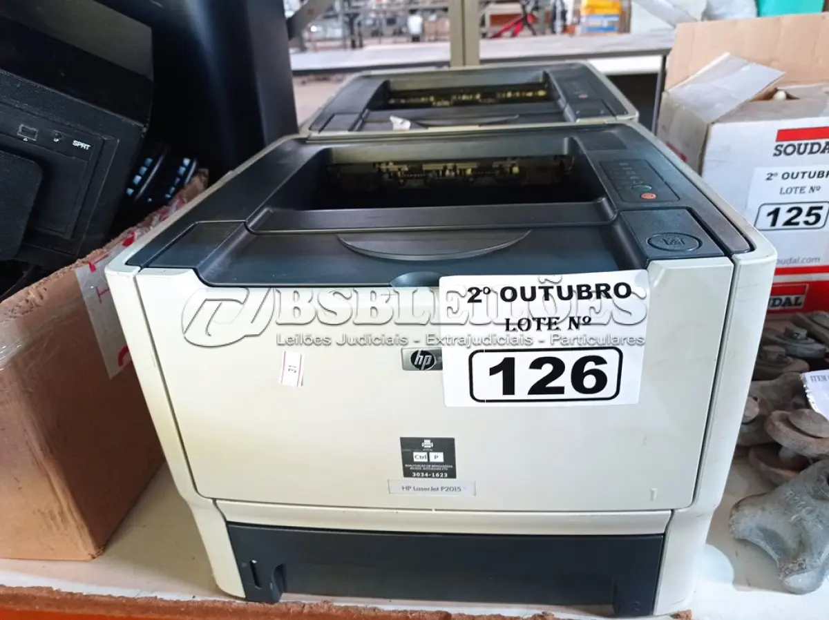 LOTE 126 - 02 IMPRESSORAS HP LASERJET P2015. (NO ESTADO) ATENÇÃO! FAZER A VISITAÇÃO ANTES DE ARREMATAR, NÃO SABEMOS SE FUNCIONA. LEILÃO NÃO TEM GARANTIA E NEM DEVOLUÇÃO, SUJEITO A POSSÍVEIS AVARIAS VISÍVEIS/OCULTAS E/OU AUSÊNCIA DE COMPONENTES.