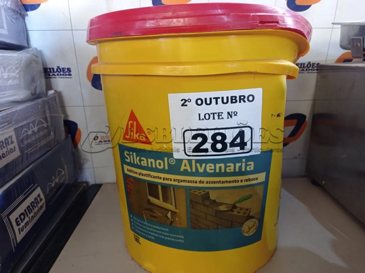 LOTE 284 - 01 BALDE DE SIKANOL ALVENARIA, ADITIVO PLASTIFICANTE PARA ARGAMASSA DE ASSENTAMENTO E REBOCO. (NO ESTADO) ATENÇÃO! FAZER A VISITAÇÃO ANTES DE ARREMATAR, NÃO SABEMOS SE FUNCIONA. LEILÃO NÃO TEM GARANTIA E NEM DEVOLUÇÃO, SUJEITO A POSSÍVEIS AVARIAS VISÍVEIS/OCULTAS E/OU AUSÊNCIA DE COMPONENTES.