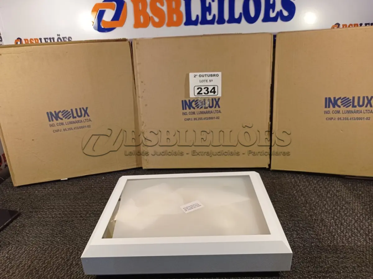 LOTE 234 - 04 PLAFONS DE SOBREPOR 40X30 INCOLUSTRE. (NO ESTADO) ATENÇÃO! FAZER A VISITAÇÃO ANTES DE ARREMATAR, NÃO SABEMOS SE FUNCIONA. LEILÃO NÃO TEM GARANTIA E NEM DEVOLUÇÃO, SUJEITO A POSSÍVEIS AVARIAS VISÍVEIS/OCULTAS E/OU AUSÊNCIA DE COMPONENTES.