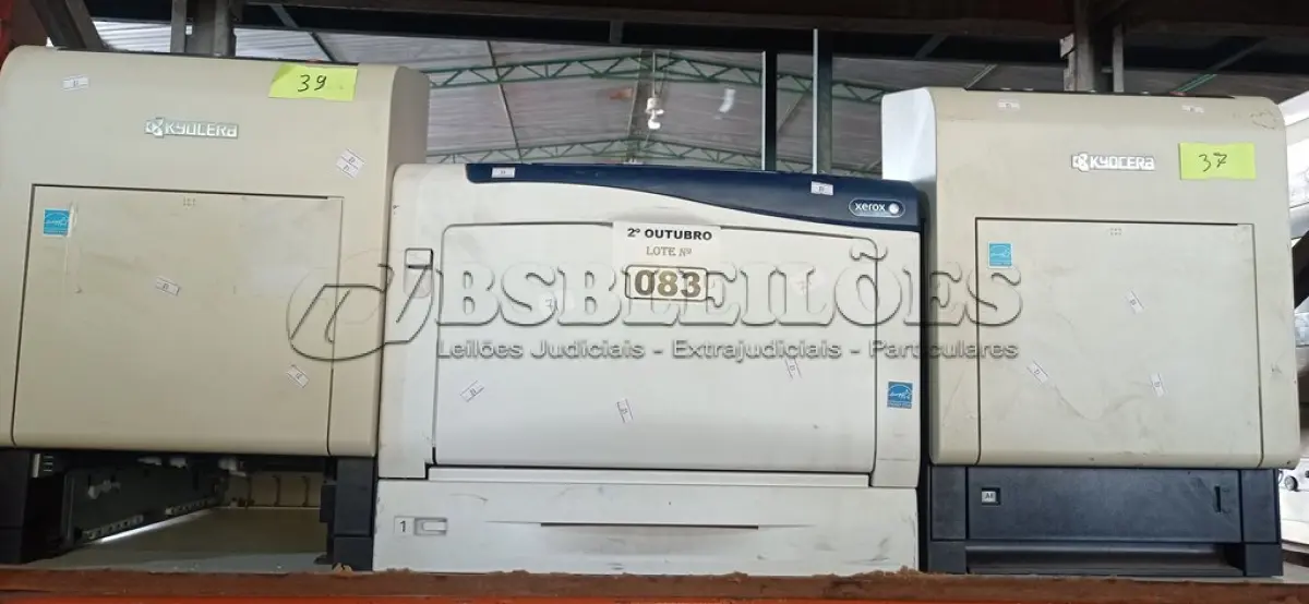 LOTE 083 - 03 IMPRESSORAS MARCAS E MODELOS DIVERSOS PARA RETIRADA DE PEÇAS. (NO ESTADO) ATENÇÃO! FAZER A VISITAÇÃO ANTES DE ARREMATAR, NÃO SABEMOS SE FUNCIONA. LEILÃO NÃO TEM GARANTIA E NEM DEVOLUÇÃO, SUJEITO A POSSÍVEIS AVARIAS VISÍVEIS/OCULTAS E/OU AUSÊNCIA DE COMPONENTES.