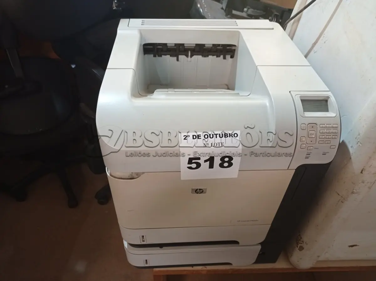 LOTE 518 - 01 IMPRESSORA HP LASERJET P4015N. (NO ESTADO) ATENÇÃO! FAZER A VISITAÇÃO ANTES DE ARREMATAR, NÃO SABEMOS SE FUNCIONA. LEILÃO NÃO TEM GARANTIA E NEM DEVOLUÇÃO, SUJEITO A POSSÍVEIS AVARIAS VISÍVEIS/OCULTAS E/OU AUSÊNCIA DE COMPONENTES.
