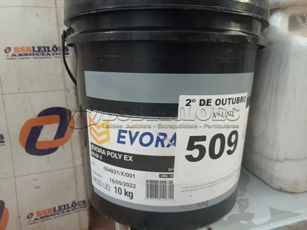 LOTE 509 - 01 BALDE DE GRAXA EVORA POLY EX NLGI:2 10KG. (NO ESTADO) ATENÇÃO! FAZER A VISITAÇÃO ANTES DE ARREMATAR, NÃO SABEMOS SE FUNCIONA. LEILÃO NÃO TEM GARANTIA E NEM DEVOLUÇÃO, SUJEITO A POSSÍVEIS AVARIAS VISÍVEIS/OCULTAS E/OU AUSÊNCIA DE COMPONENTES.