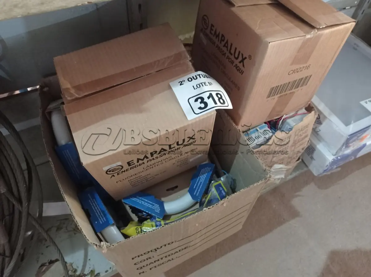 LOTE 318 - 01 LOTE COM VÁRIAS LÂMPADAS REDONDAS FLUORESCENTES E REATORES MARCAS E MODELOS DIVERSOS. (NO ESTADO) ATENÇÃO! FAZER A VISITAÇÃO ANTES DE ARREMATAR, NÃO SABEMOS SE FUNCIONA. LEILÃO NÃO TEM GARANTIA E NEM DEVOLUÇÃO, SUJEITO A POSSÍVEIS AVARIAS VISÍVEIS/OCULTAS E/OU AUSÊNCIA DE COMPONENTES.