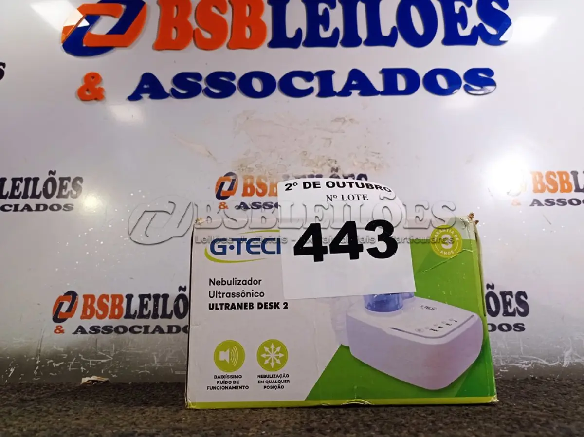 LOTE 443 - 01 NEBULIZADOR ULTRASSÓNICO ULTRANEB DESK2. (NO ESTADO) ATENÇÃO! FAZER A VISITAÇÃO ANTES DE ARREMATAR, NÃO SABEMOS SE FUNCIONA. LEILÃO NÃO TEM GARANTIA E NEM DEVOLUÇÃO, SUJEITO A POSSÍVEIS AVARIAS VISÍVEIS/OCULTAS E/OU AUSÊNCIA DE COMPONENTES.