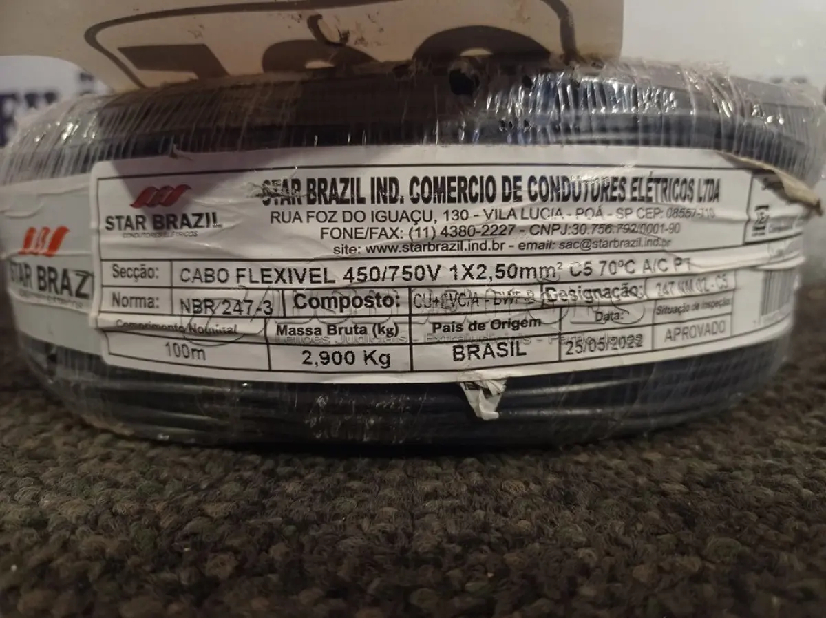 LOTE 035 - 01 ROLO DE CABO FLEXÍVEL 100M 1X 2,5MM NA COR PRETA(NOVO). (NO ESTADO) ATENÇÃO! FAZER A VISITAÇÃO ANTES DE ARREMATAR, NÃO SABEMOS SE FUNCIONA. LEILÃO NÃO TEM GARANTIA E NEM DEVOLUÇÃO, SUJEITO A POSSÍVEIS AVARIAS VISÍVEIS/OCULTAS E/OU AUSÊNCIA DE COMPONENTES.