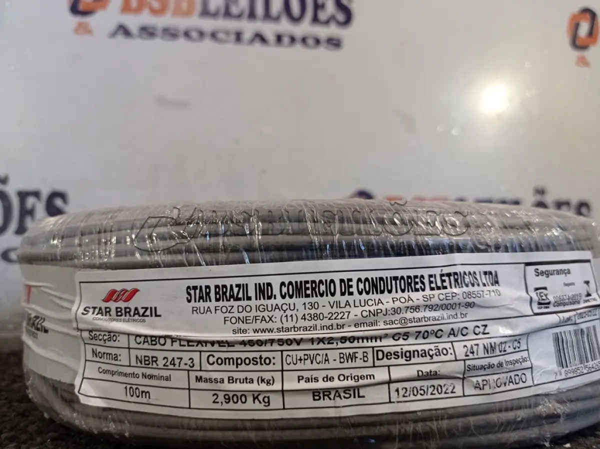 LOTE 115 - 01 ROLO DE CABO FLEXÍVEL 100M 1X 2,5MM NA COR CINZA(NOVO). (NO ESTADO) ATENÇÃO! FAZER A VISITAÇÃO ANTES DE ARREMATAR, NÃO SABEMOS SE FUNCIONA. LEILÃO NÃO TEM GARANTIA E NEM DEVOLUÇÃO, SUJEITO A POSSÍVEIS AVARIAS VISÍVEIS/OCULTAS E/OU AUSÊNCIA DE COMPONENTES.