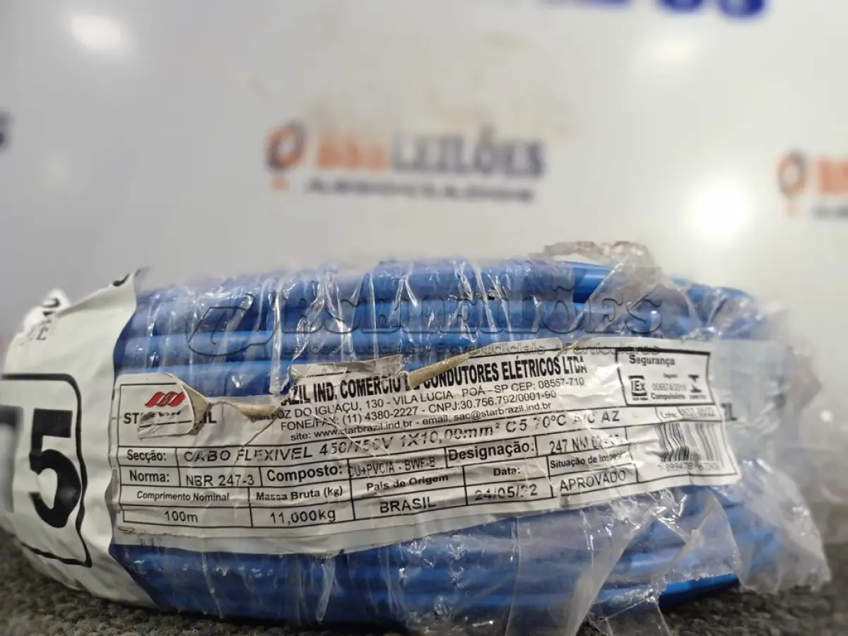 LOTE 075 - 01 ROLO DE CABO FLEXÍVEL 100M 1X 10MM NA COR AZUL(NOVO). (NO ESTADO) ATENÇÃO! FAZER A VISITAÇÃO ANTES DE ARREMATAR, NÃO SABEMOS SE FUNCIONA. LEILÃO NÃO TEM GARANTIA E NEM DEVOLUÇÃO, SUJEITO A POSSÍVEIS AVARIAS VISÍVEIS/OCULTAS E/OU AUSÊNCIA DE COMPONENTES.