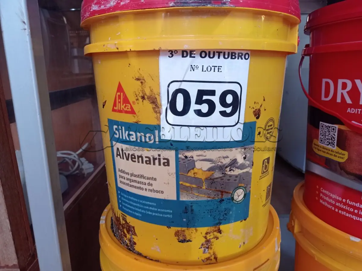 LOTE 059 - 01 BALDE DE SIKANOL ALVENARIA, ADITIVO PLASTIFICANTE PARA ARGAMASSA DE ASSENTAMENTO E REBOCO. (NO ESTADO) ATENÇÃO! FAZER A VISITAÇÃO ANTES DE ARREMATAR, NÃO SABEMOS SE FUNCIONA. LEILÃO NÃO TEM GARANTIA E NEM DEVOLUÇÃO, SUJEITO A POSSÍVEIS AVARIAS VISÍVEIS/OCULTAS E/OU AUSÊNCIA DE COMPONENTES.