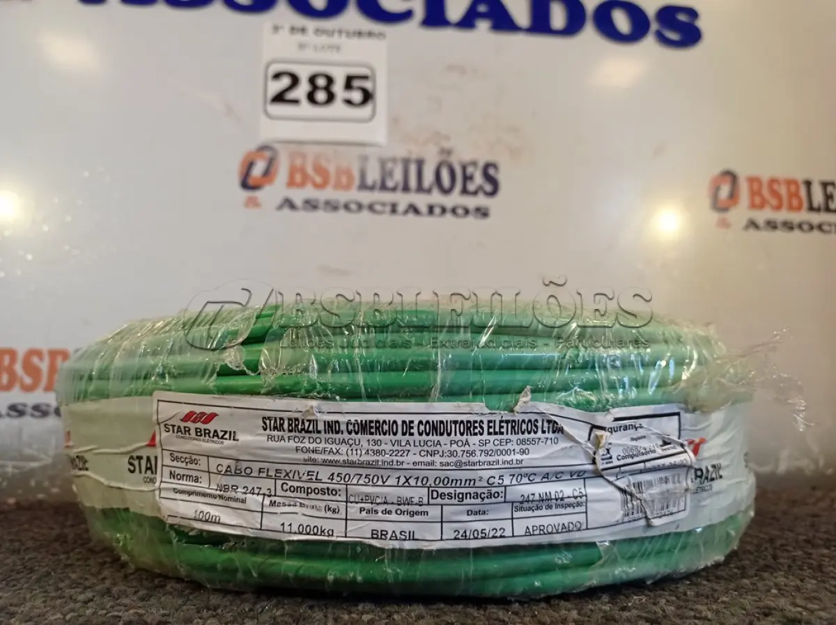 LOTE 285 - 01 ROLO DE CABO FLEXÍVEL 100M 1X 10MM NA COR VERDE(NOVO). (NO ESTADO) ATENÇÃO! FAZER A VISITAÇÃO ANTES DE ARREMATAR, NÃO SABEMOS SE FUNCIONA. LEILÃO NÃO TEM GARANTIA E NEM DEVOLUÇÃO, SUJEITO A POSSÍVEIS AVARIAS VISÍVEIS/OCULTAS E/OU AUSÊNCIA DE COMPONENTES.