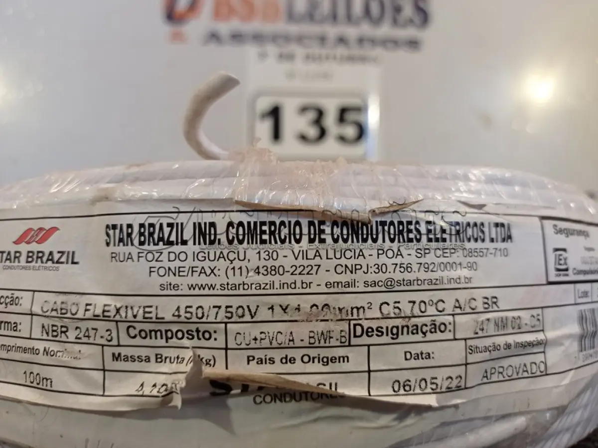 LOTE 135 - 01 ROLO DE CABO FLEXÍVEL 100M 1X 4MM NA COR BRANCA(NOVO). (NO ESTADO) ATENÇÃO! FAZER A VISITAÇÃO ANTES DE ARREMATAR, NÃO SABEMOS SE FUNCIONA. LEILÃO NÃO TEM GARANTIA E NEM DEVOLUÇÃO, SUJEITO A POSSÍVEIS AVARIAS VISÍVEIS/OCULTAS E/OU AUSÊNCIA DE COMPONENTES.