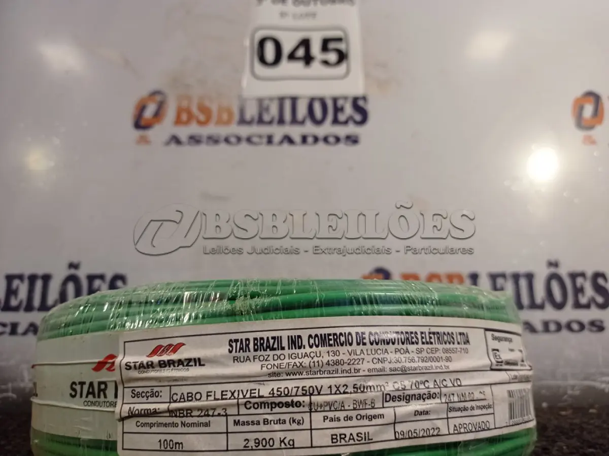 LOTE 045 - 01 ROLO DE CABO FLEXÍVEL 100M 1X 2,5MM NA COR VERDE(NOVO). (NO ESTADO) ATENÇÃO! FAZER A VISITAÇÃO ANTES DE ARREMATAR, NÃO SABEMOS SE FUNCIONA. LEILÃO NÃO TEM GARANTIA E NEM DEVOLUÇÃO, SUJEITO A POSSÍVEIS AVARIAS VISÍVEIS/OCULTAS E/OU AUSÊNCIA DE COMPONENTES.