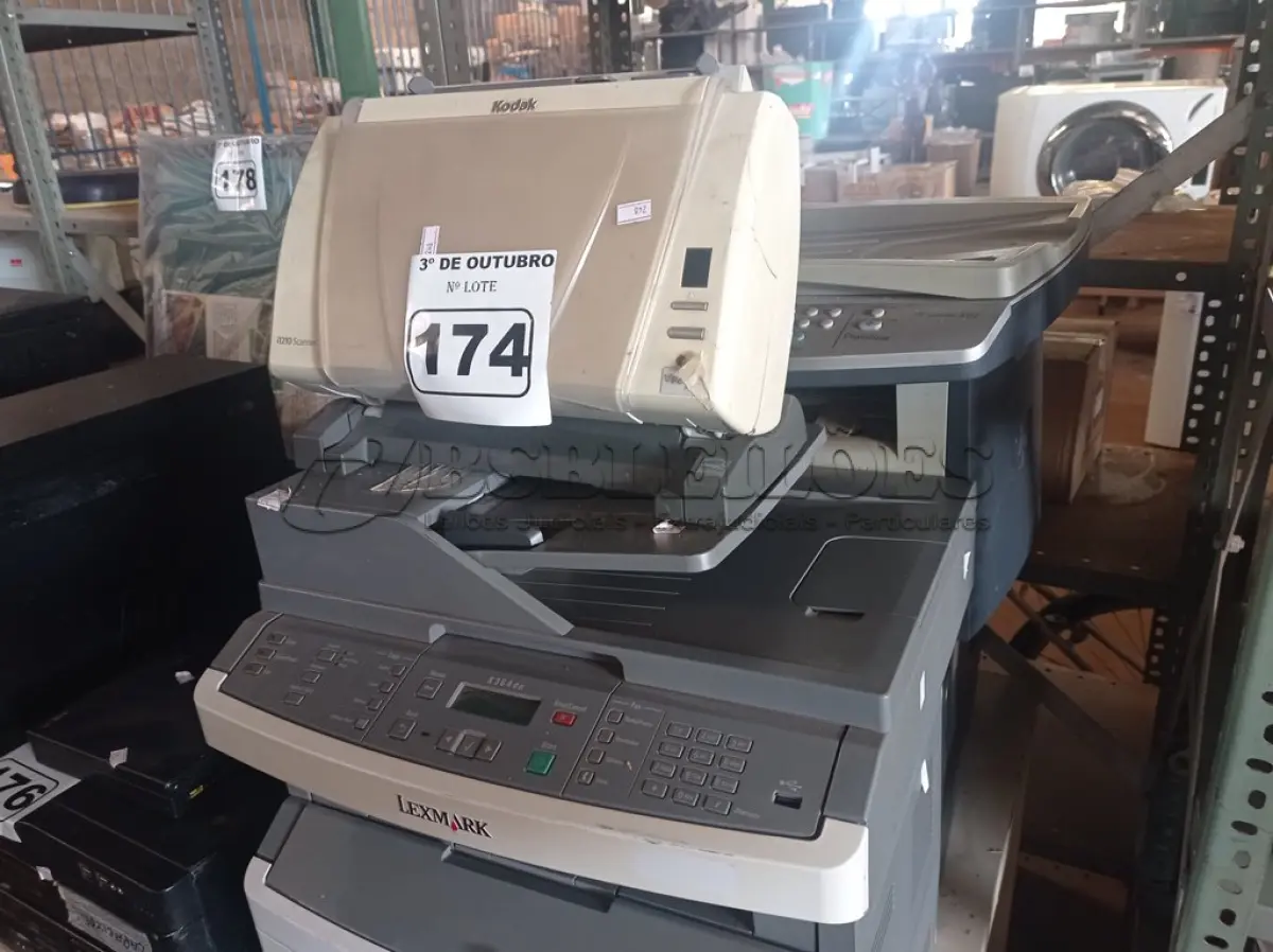 LOTE 174 - 03 IMPRESSORAS E 01 SCANNER MARCAS E MODELOS DIVERSOS. (NO ESTADO) ATENÇÃO! FAZER A VISITAÇÃO ANTES DE ARREMATAR, NÃO SABEMOS SE FUNCIONA. LEILÃO NÃO TEM GARANTIA E NEM DEVOLUÇÃO, SUJEITO A POSSÍVEIS AVARIAS VISÍVEIS/OCULTAS E/OU AUSÊNCIA DE COMPONENTES.