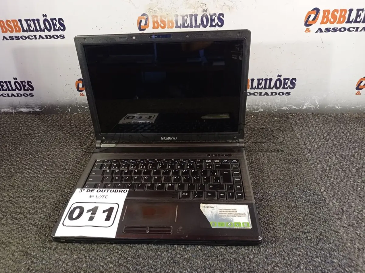 LOTE 011 - 01 NOTEBOOK MARCA INTELBRAS. (NO ESTADO) ATENÇÃO! FAZER A VISITAÇÃO ANTES DE ARREMATAR, NÃO SABEMOS SE FUNCIONA. LEILÃO NÃO TEM GARANTIA E NEM DEVOLUÇÃO, SUJEITO A POSSÍVEIS AVARIAS VISÍVEIS/OCULTAS E/OU AUSÊNCIA DE COMPONENTES.