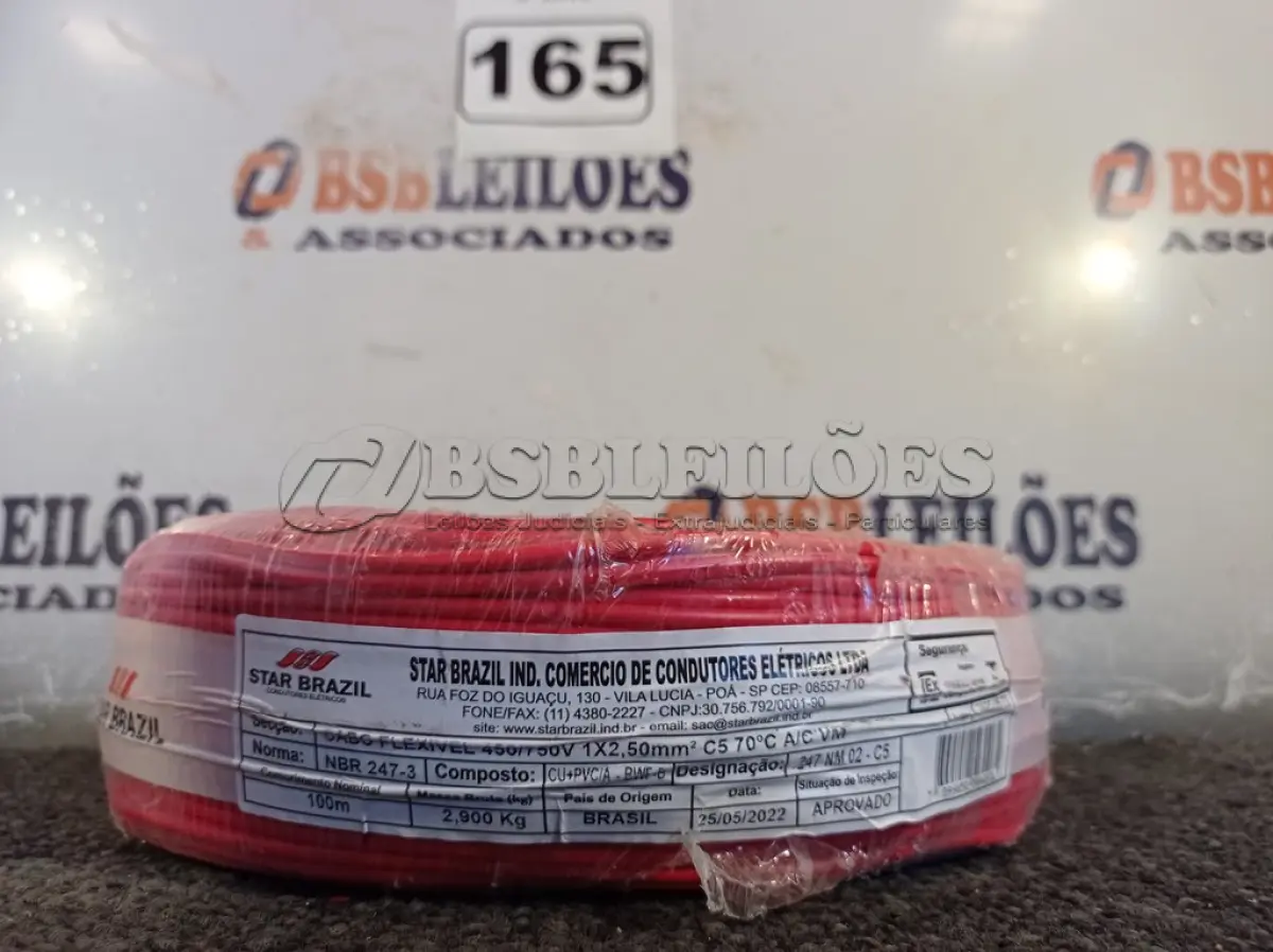 LOTE 165 - 01 ROLO DE CABO FLEXÍVEL 100M 1X 2,5MM NA COR VERMELHA(NOVO). (NO ESTADO) ATENÇÃO! FAZER A VISITAÇÃO ANTES DE ARREMATAR, NÃO SABEMOS SE FUNCIONA. LEILÃO NÃO TEM GARANTIA E NEM DEVOLUÇÃO, SUJEITO A POSSÍVEIS AVARIAS VISÍVEIS/OCULTAS E/OU AUSÊNCIA DE COMPONENTES.