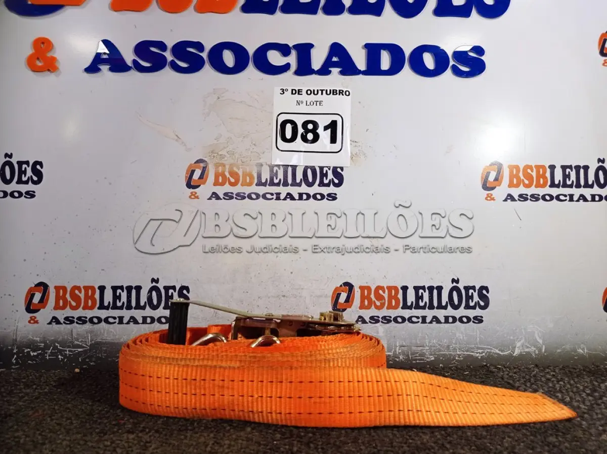 LOTE 081 - 01 CINTA PARA AMARRAÇÃO DE CARGAS. (NO ESTADO) ATENÇÃO! FAZER A VISITAÇÃO ANTES DE ARREMATAR, NÃO SABEMOS SE FUNCIONA. LEILÃO NÃO TEM GARANTIA E NEM DEVOLUÇÃO, SUJEITO A POSSÍVEIS AVARIAS VISÍVEIS/OCULTAS E/OU AUSÊNCIA DE COMPONENTES.