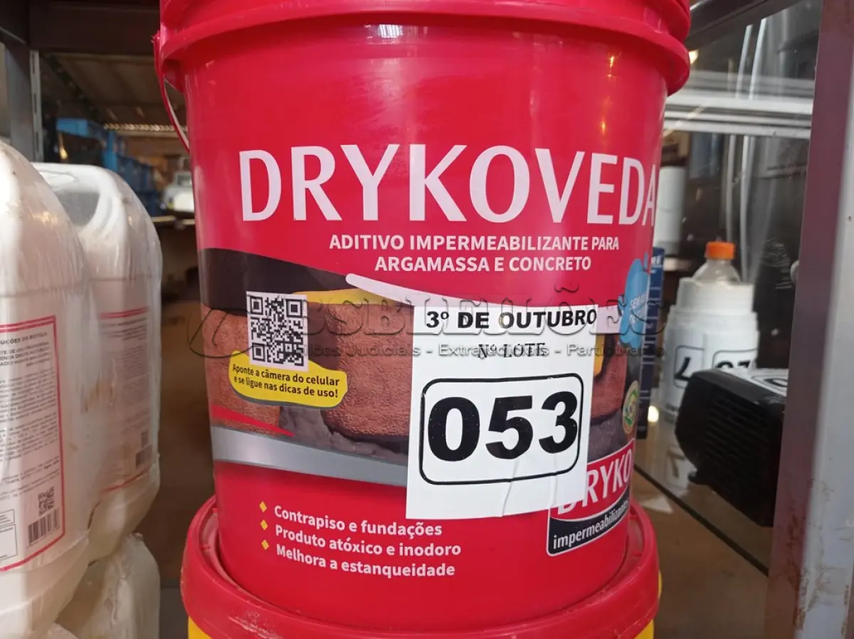 LOTE 053 - 01 BALDE DE DRYKOVEDA, ADITIVO IMPERMEABILIZANTE PARA CONCRETO E ARGAMASSA 18L. (NO ESTADO) ATENÇÃO! FAZER A VISITAÇÃO ANTES DE ARREMATAR, NÃO SABEMOS SE FUNCIONA. LEILÃO NÃO TEM GARANTIA E NEM DEVOLUÇÃO, SUJEITO A POSSÍVEIS AVARIAS VISÍVEIS/OCULTAS E/OU AUSÊNCIA DE COMPONENTES.