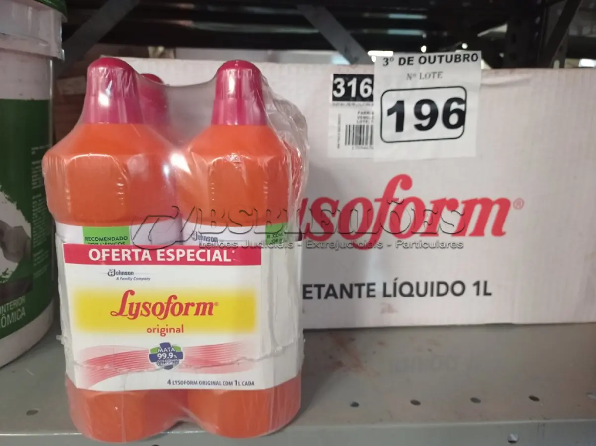 LOTE 196 - 12 LITROS DE LYSOFORM. (NO ESTADO) ATENÇÃO! FAZER A VISITAÇÃO ANTES DE ARREMATAR, NÃO SABEMOS SE FUNCIONA. LEILÃO NÃO TEM GARANTIA E NEM DEVOLUÇÃO, SUJEITO A POSSÍVEIS AVARIAS VISÍVEIS/OCULTAS E/OU AUSÊNCIA DE COMPONENTES.