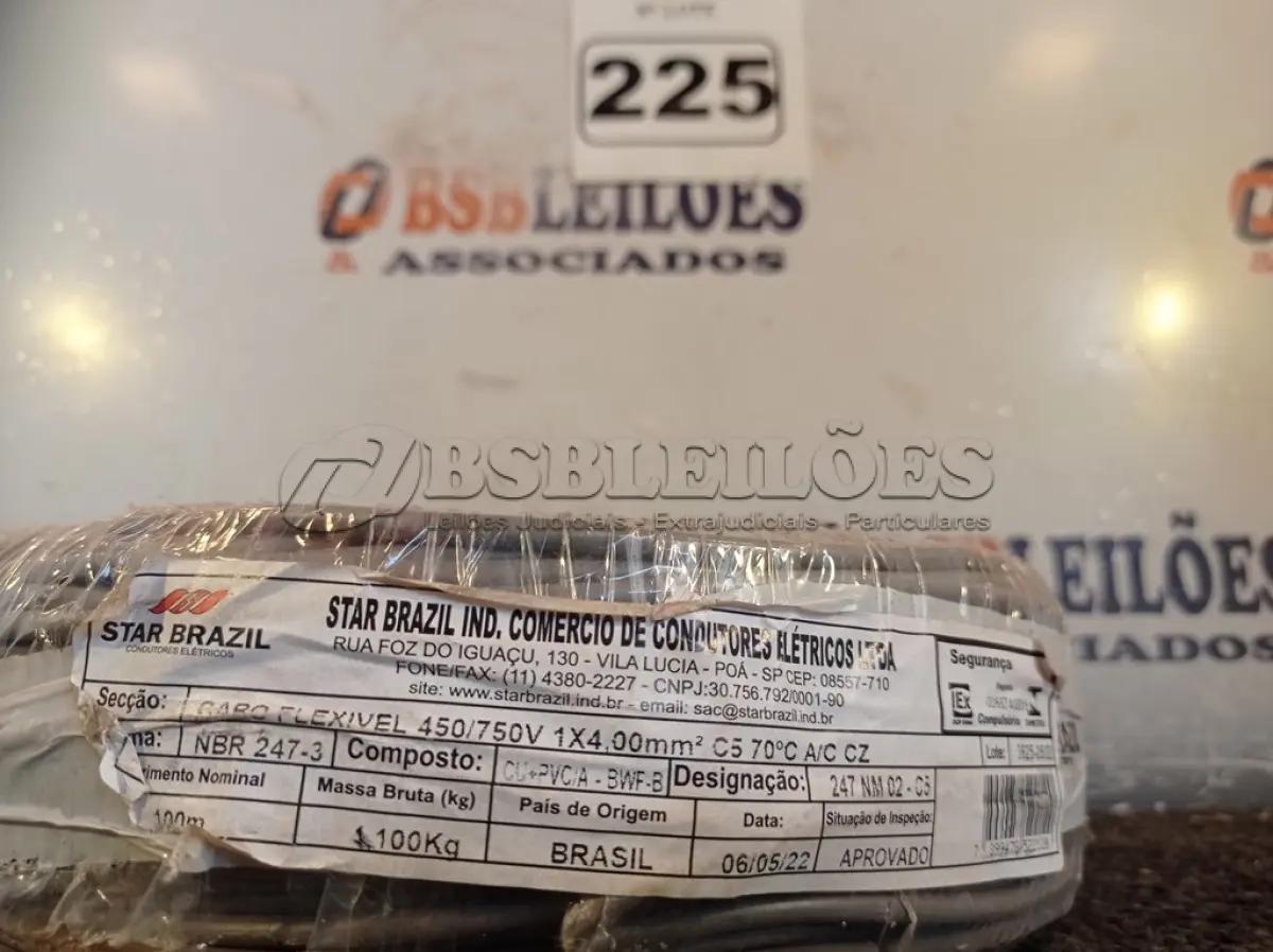 LOTE 225 - 01 ROLO DE CABO FLEXÍVEL 100M 1X 4MM NA COR CINZA(NOVO). (NO ESTADO) ATENÇÃO! FAZER A VISITAÇÃO ANTES DE ARREMATAR, NÃO SABEMOS SE FUNCIONA. LEILÃO NÃO TEM GARANTIA E NEM DEVOLUÇÃO, SUJEITO A POSSÍVEIS AVARIAS VISÍVEIS/OCULTAS E/OU AUSÊNCIA DE COMPONENTES.