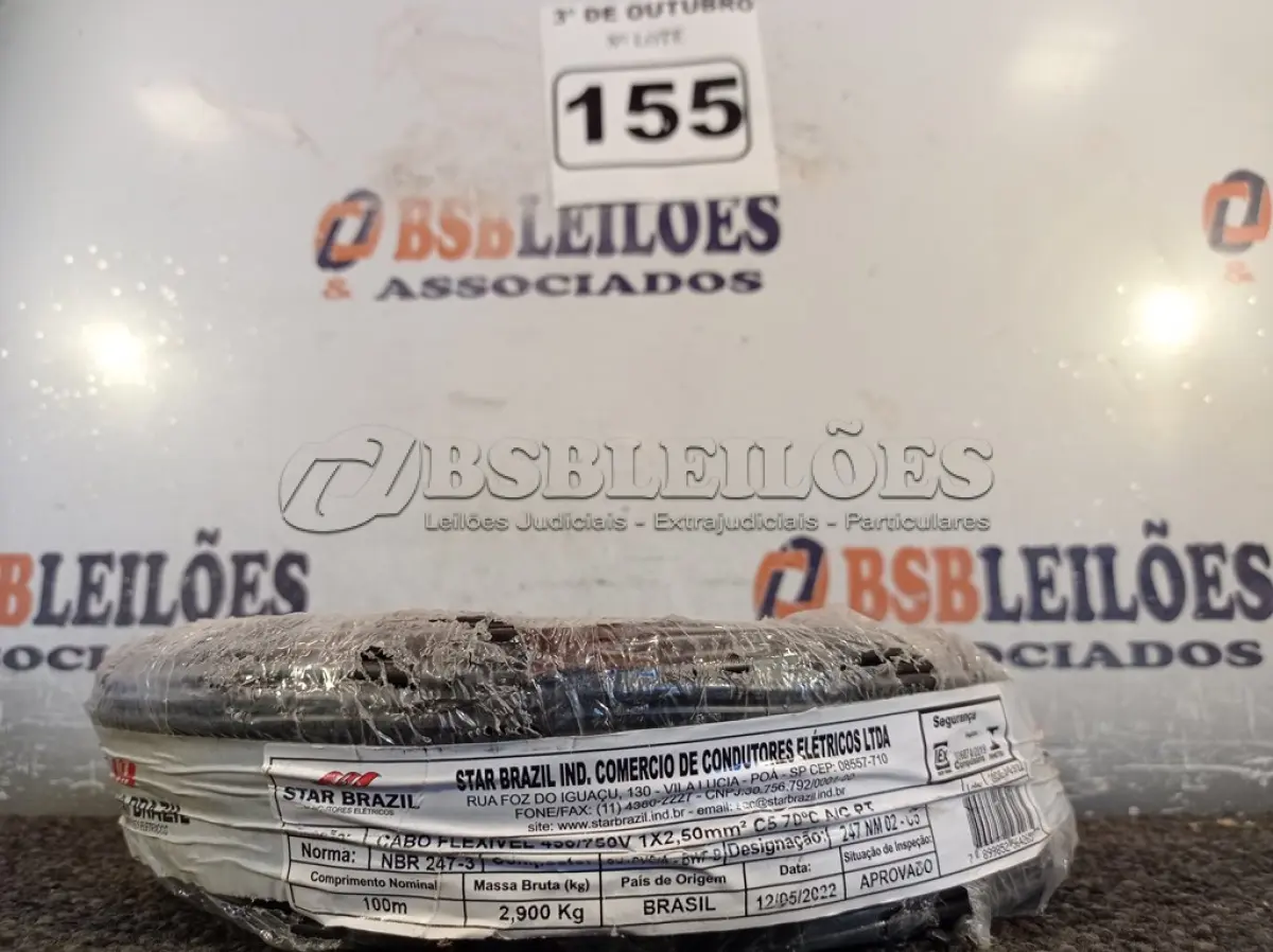 LOTE 155 - 01 ROLO DE CABO FLEXÍVEL 100M 1X 2,5MM NA COR PRETA(NOVO). (NO ESTADO) ATENÇÃO! FAZER A VISITAÇÃO ANTES DE ARREMATAR, NÃO SABEMOS SE FUNCIONA. LEILÃO NÃO TEM GARANTIA E NEM DEVOLUÇÃO, SUJEITO A POSSÍVEIS AVARIAS VISÍVEIS/OCULTAS E/OU AUSÊNCIA DE COMPONENTES.