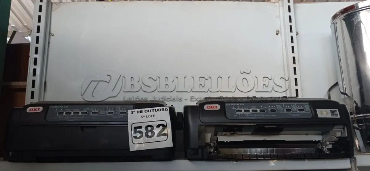 LOTE 582 - 02 IMPRESSORAS MATRICIAIS OKI MICROLINE 620. (NO ESTADO) ATENÇÃO! FAZER A VISITAÇÃO ANTES DE ARREMATAR, NÃO SABEMOS SE FUNCIONA. LEILÃO NÃO TEM GARANTIA E NEM DEVOLUÇÃO, SUJEITO A POSSÍVEIS AVARIAS VISÍVEIS/OCULTAS E/OU AUSÊNCIA DE COMPONENTES.