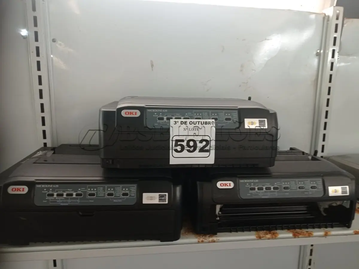 LOTE 592 - 03 IMPRESSORAS MATRICIAIS OKI MICROLINE 620. (NO ESTADO) ATENÇÃO! FAZER A VISITAÇÃO ANTES DE ARREMATAR, NÃO SABEMOS SE FUNCIONA. LEILÃO NÃO TEM GARANTIA E NEM DEVOLUÇÃO, SUJEITO A POSSÍVEIS AVARIAS VISÍVEIS/OCULTAS E/OU AUSÊNCIA DE COMPONENTES.