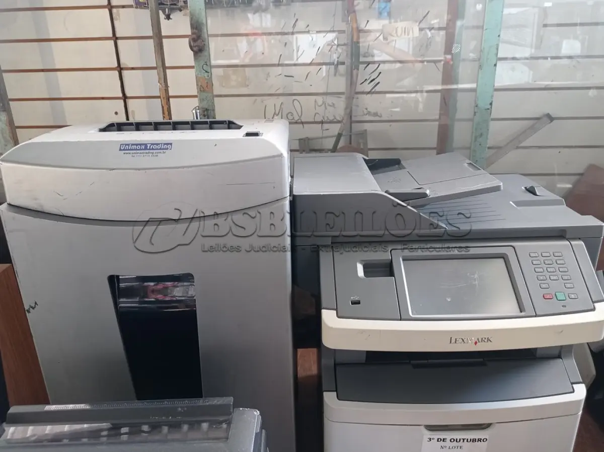 LOTE 607 - 01 IMPRESSORA MULTIFUNCIONAL LEXMARK MODELO X466 E 01 FRAGMENTADORA DE PAPEL. (NO ESTADO) ATENÇÃO! FAZER A VISITAÇÃO ANTES DE ARREMATAR, NÃO SABEMOS SE FUNCIONA. LEILÃO NÃO TEM GARANTIA E NEM DEVOLUÇÃO, SUJEITO A POSSÍVEIS AVARIAS VISÍVEIS/OCULTAS E/OU AUSÊNCIA DE COMPONENTES.