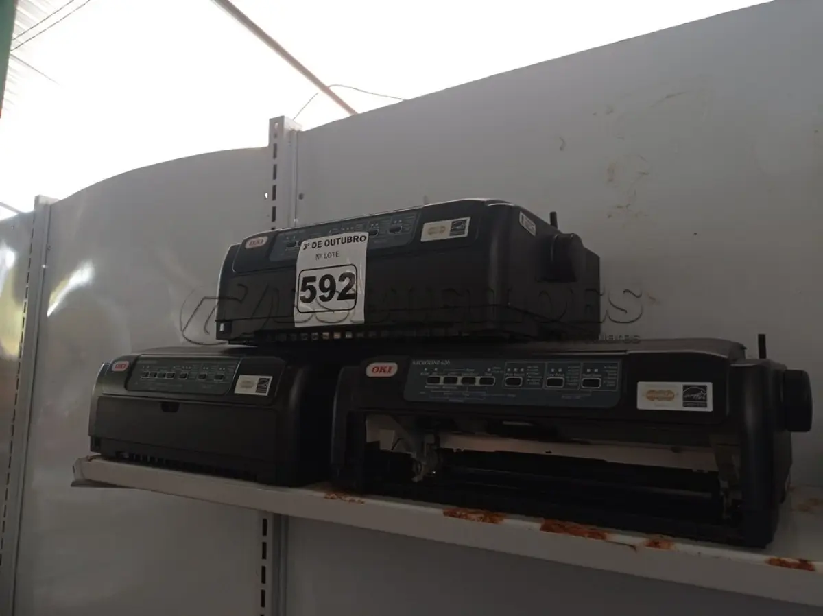 LOTE 592 - 03 IMPRESSORAS MATRICIAIS OKI MICROLINE 620. (NO ESTADO) ATENÇÃO! FAZER A VISITAÇÃO ANTES DE ARREMATAR, NÃO SABEMOS SE FUNCIONA. LEILÃO NÃO TEM GARANTIA E NEM DEVOLUÇÃO, SUJEITO A POSSÍVEIS AVARIAS VISÍVEIS/OCULTAS E/OU AUSÊNCIA DE COMPONENTES.