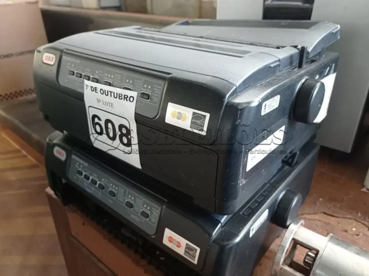 LOTE 608 - 02 IMPRESSORAS MATRICIAIS OKI MICROLINE 620. (NO ESTADO) ATENÇÃO! FAZER A VISITAÇÃO ANTES DE ARREMATAR, NÃO SABEMOS SE FUNCIONA. LEILÃO NÃO TEM GARANTIA E NEM DEVOLUÇÃO, SUJEITO A POSSÍVEIS AVARIAS VISÍVEIS/OCULTAS E/OU AUSÊNCIA DE COMPONENTES.