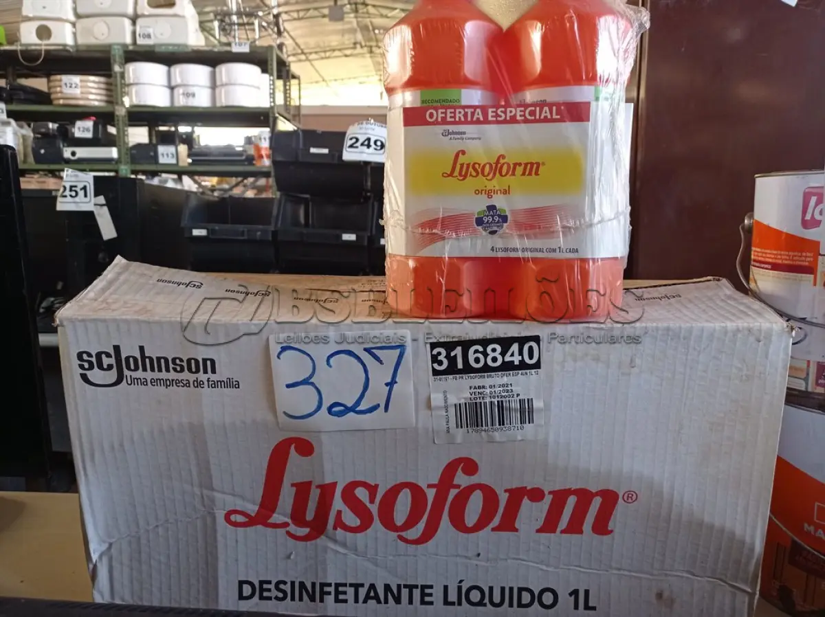 LOTE 327 - 12 LITROS DE LYSOFORM. (NO ESTADO) ATENÇÃO! FAZER A VISITAÇÃO ANTES DE ARREMATAR, NÃO SABEMOS SE FUNCIONA. LEILÃO NÃO TEM GARANTIA E NEM DEVOLUÇÃO, SUJEITO A POSSÍVEIS AVARIAS VISÍVEIS/OCULTAS E/OU AUSÊNCIA DE COMPONENTES.
