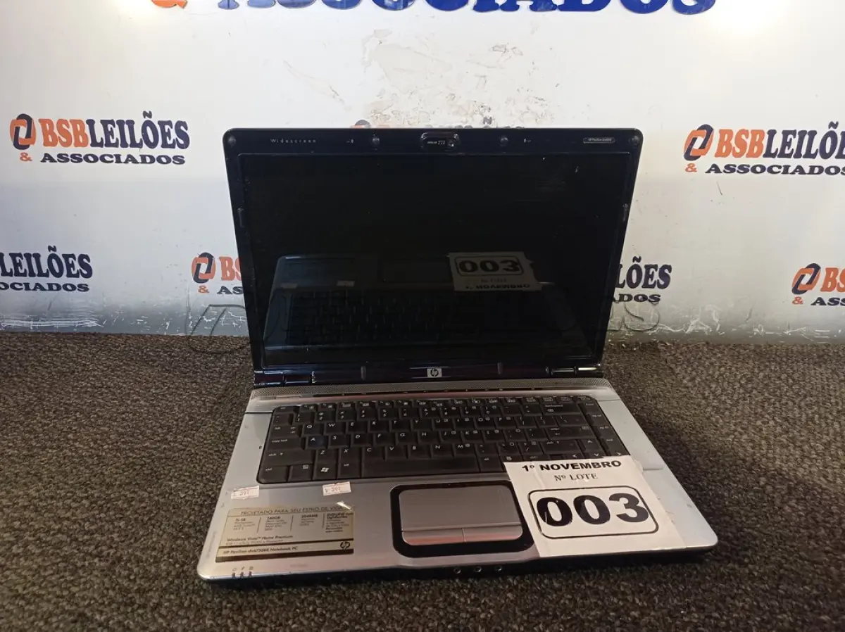 LOTE 003 - 01 NOTEBOOK MARCA HP. (NO ESTADO) ATENÇÃO! FAZER A VISITAÇÃO ANTES DE ARREMATAR, NÃO SABEMOS SE FUNCIONA. LEILÃO NÃO TEM GARANTIA E NEM DEVOLUÇÃO, SUJEITO A POSSÍVEIS AVARIAS VISÍVEIS/OCULTAS E/OU AUSÊNCIA DE COMPONENTES.