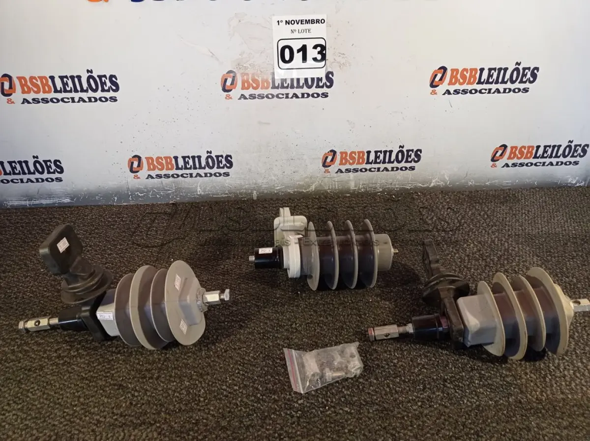 LOTE 013 - 03 PARA-RAIOS DE VÁLVULA POLIMÉRICO 15KV. (NO ESTADO) ATENÇÃO! FAZER A VISITAÇÃO ANTES DE ARREMATAR, NÃO SABEMOS SE FUNCIONA. LEILÃO NÃO TEM GARANTIA E NEM DEVOLUÇÃO, SUJEITO A POSSÍVEIS AVARIAS VISÍVEIS/OCULTAS E/OU AUSÊNCIA DE COMPONENTES.