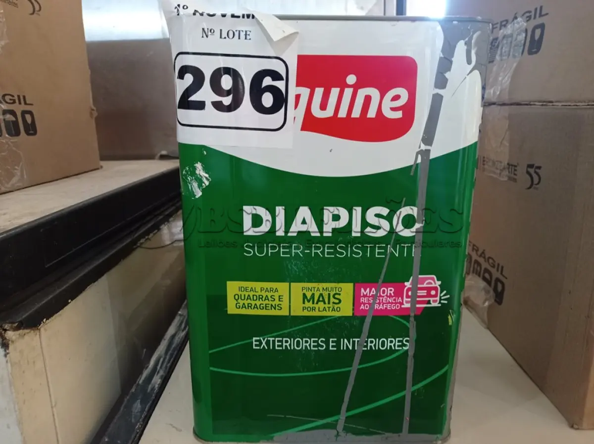 LOTE 296 - 01 LATA DE TINTA PARA PISO IQUINE COR CINZA MÉDIO 18L. (NO ESTADO) ATENÇÃO! FAZER A VISITAÇÃO ANTES DE ARREMATAR, NÃO SABEMOS SE FUNCIONA. LEILÃO NÃO TEM GARANTIA E NEM DEVOLUÇÃO, SUJEITO A POSSÍVEIS AVARIAS VISÍVEIS/OCULTAS E/OU AUSÊNCIA DE COMPONENTES.