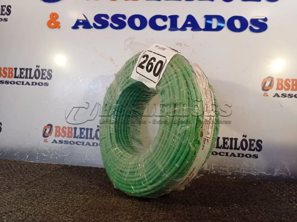 LOTE 260 - 01 ROLO DE CABO FLEXÍVEL 100M 1X10MM NA COR VERDE(NOVO). (NO ESTADO) ATENÇÃO! FAZER A VISITAÇÃO ANTES DE ARREMATAR, NÃO SABEMOS SE FUNCIONA. LEILÃO NÃO TEM GARANTIA E NEM DEVOLUÇÃO, SUJEITO A POSSÍVEIS AVARIAS VISÍVEIS/OCULTAS E/OU AUSÊNCIA DE COMPONENTES.