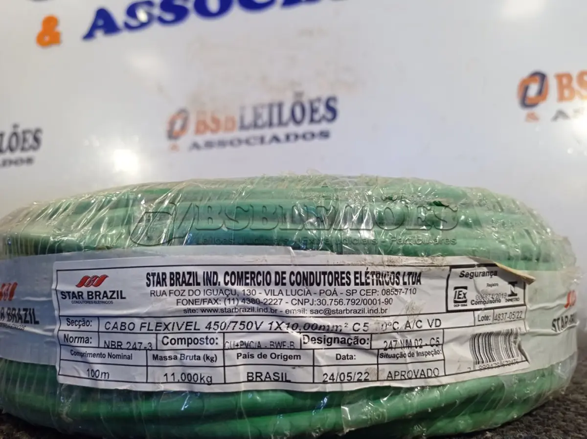 LOTE 245 - 01 ROLO DE CABO FLEXÍVEL 100M 1X10MM NA COR VERDE(NOVO). (NO ESTADO) ATENÇÃO! FAZER A VISITAÇÃO ANTES DE ARREMATAR, NÃO SABEMOS SE FUNCIONA. LEILÃO NÃO TEM GARANTIA E NEM DEVOLUÇÃO, SUJEITO A POSSÍVEIS AVARIAS VISÍVEIS/OCULTAS E/OU AUSÊNCIA DE COMPONENTES.