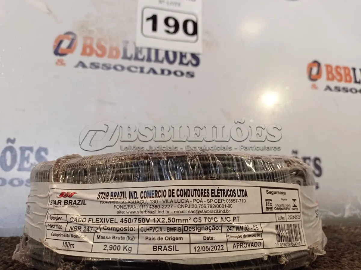 LOTE 190 - 01 ROLO DE CABO FLEXÍVEL 100M 1X2,5MM NA COR PRETA(NOVO). (NO ESTADO) ATENÇÃO! FAZER A VISITAÇÃO ANTES DE ARREMATAR, NÃO SABEMOS SE FUNCIONA. LEILÃO NÃO TEM GARANTIA E NEM DEVOLUÇÃO, SUJEITO A POSSÍVEIS AVARIAS VISÍVEIS/OCULTAS E/OU AUSÊNCIA DE COMPONENTES.