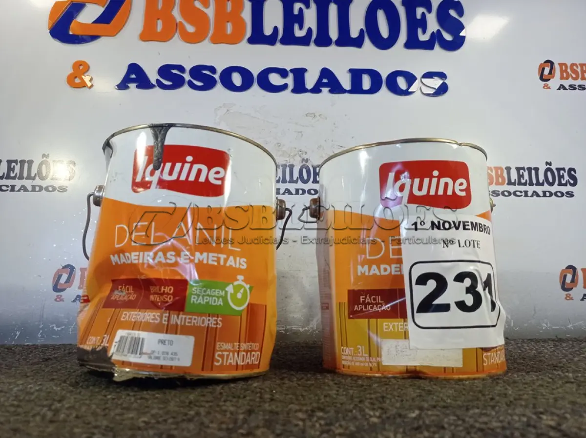 LOTE 231 - 02 GALÕES DE ESMALTE SINTÉTICO IQUINE 3,6L SENDO 01 NA COR PRETA. (NO ESTADO) ATENÇÃO! FAZER A VISITAÇÃO ANTES DE ARREMATAR, NÃO SABEMOS SE FUNCIONA. LEILÃO NÃO TEM GARANTIA E NEM DEVOLUÇÃO, SUJEITO A POSSÍVEIS AVARIAS VISÍVEIS/OCULTAS E/OU AUSÊNCIA DE COMPONENTES.