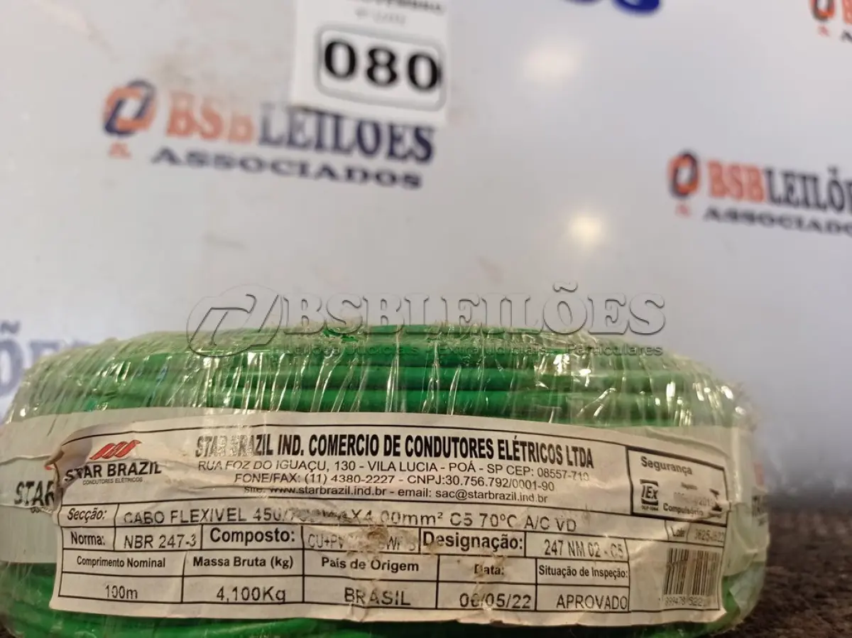 LOTE 080 - 01 ROLO DE CABO FLEXÍVEL 100M 1X4MM NA COR VERMELHA(NOVO). (NO ESTADO) ATENÇÃO! FAZER A VISITAÇÃO ANTES DE ARREMATAR, NÃO SABEMOS SE FUNCIONA. LEILÃO NÃO TEM GARANTIA E NEM DEVOLUÇÃO, SUJEITO A POSSÍVEIS AVARIAS VISÍVEIS/OCULTAS E/OU AUSÊNCIA DE COMPONENTES.