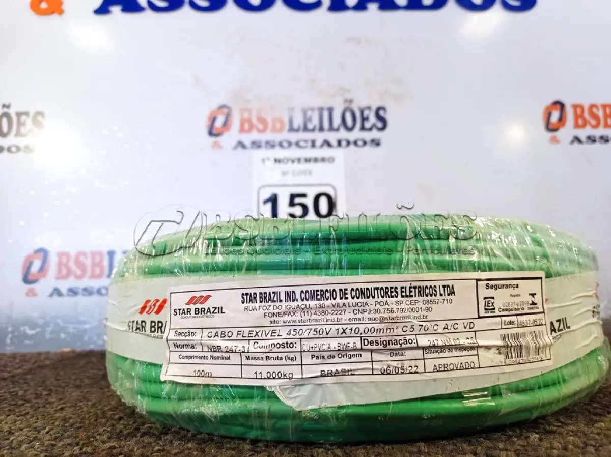LOTE 150 - 01 ROLO DE CABO FLEXÍVEL 100M 1X10MM NA COR VERDE(NOVO). (NO ESTADO) ATENÇÃO! FAZER A VISITAÇÃO ANTES DE ARREMATAR, NÃO SABEMOS SE FUNCIONA. LEILÃO NÃO TEM GARANTIA E NEM DEVOLUÇÃO, SUJEITO A POSSÍVEIS AVARIAS VISÍVEIS/OCULTAS E/OU AUSÊNCIA DE COMPONENTES.