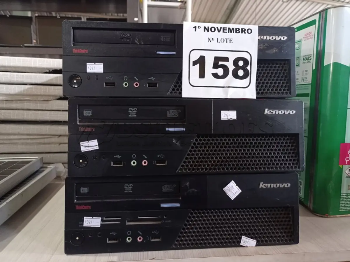 LOTE 158 - 03 CPU’S MARCAS LENOVO. (NO ESTADO) ATENÇÃO! FAZER A VISITAÇÃO ANTES DE ARREMATAR, NÃO SABEMOS SE FUNCIONA. LEILÃO NÃO TEM GARANTIA E NEM DEVOLUÇÃO, SUJEITO A POSSÍVEIS AVARIAS VISÍVEIS/OCULTAS E/OU AUSÊNCIA DE COMPONENTES.