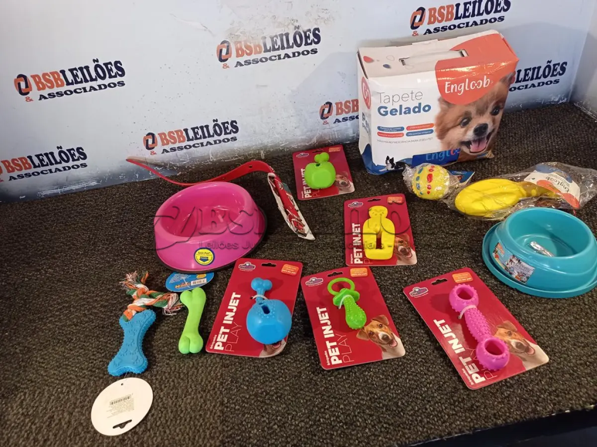 LOTE 109 - 01 KIT DE ACESSÓRIOS PARA PET CONTENDO: TAPETE GELADO GRANDE, COMEDOURO PESADO ROSA, SUPER PET, BOLA SOL MORDEDOR, COLEIRA DE COURO SINTÉTICO “G”, OSSINHO LISO MORDEDOR, OSSINHO PINGENTE MORDEDOR, PET PLAY HALTER, PET PLAY COXA DE FRANGO, PET PLAY PICOLÉ, PET PLAY CHUTEIRA E COMEDOURO 3918. (NO ESTADO) ATENÇÃO! FAZER A VISITAÇÃO ANTES DE ARREMATAR, NÃO SABEMOS SE FUNCIONA. LEILÃO NÃO TEM GARANTIA E NEM DEVOLUÇÃO, SUJEITO A POSSÍVEIS AVARIAS VISÍVEIS/OCULTAS E/OU AUSÊNCIA DE COMPONENTES.